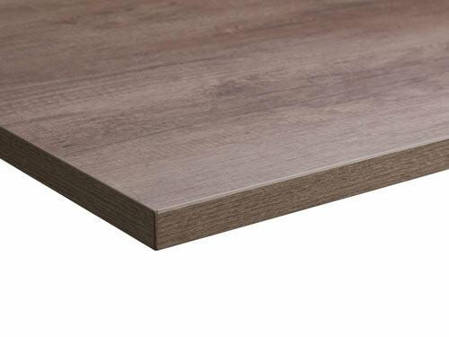 Close-up of Grey Nebraska Oak MFC desk top showing woodgrain texture