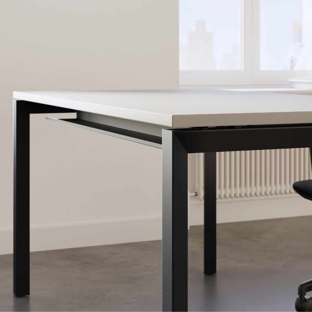 Single Firmo desk with black frame and oak top