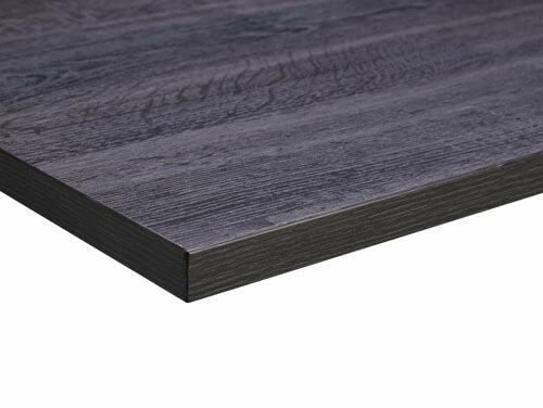 Close-up of Anthracite Sherman Oak MFC desk top showing dark woodgrain texture