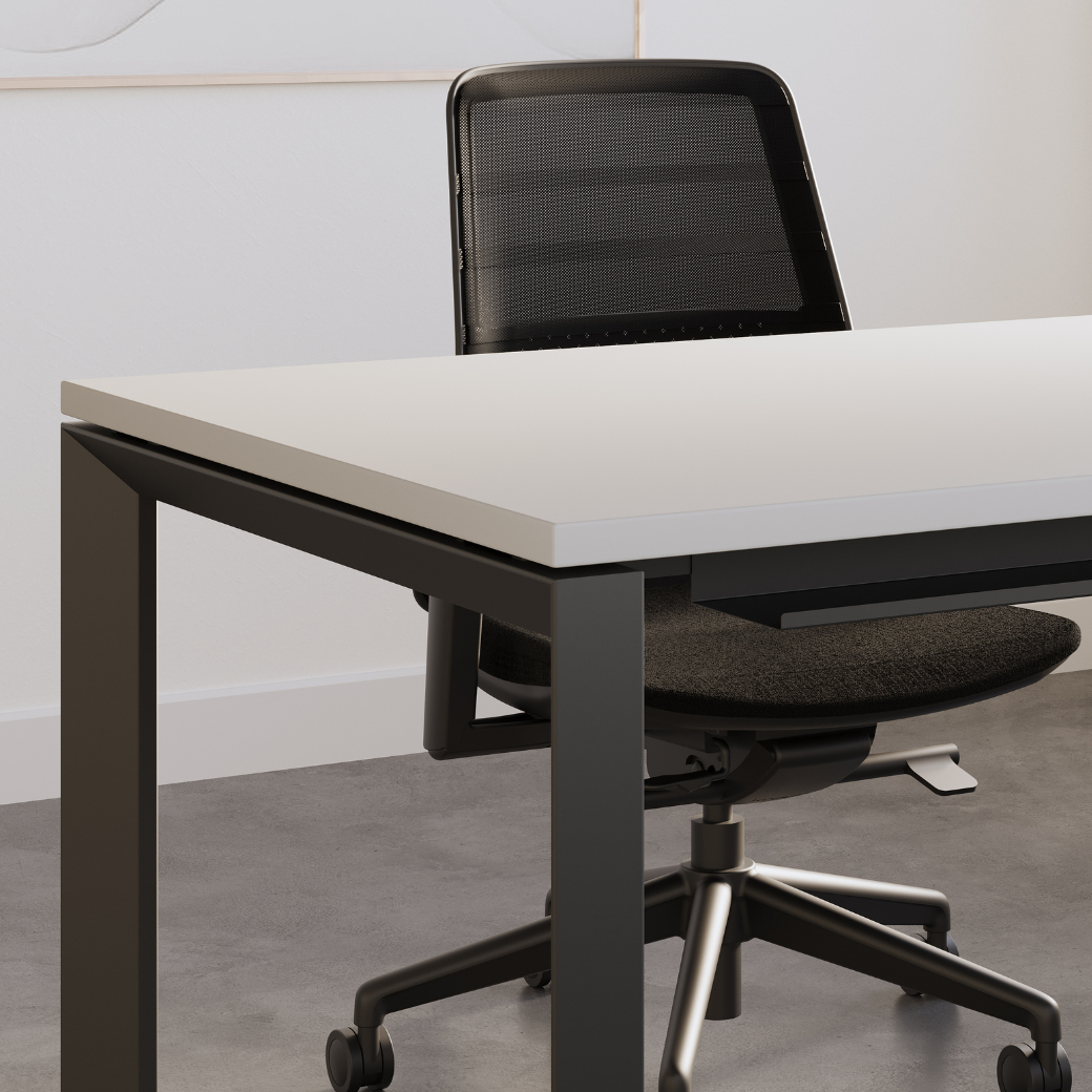 4-person Firmo bench desk with white frame and modern finish