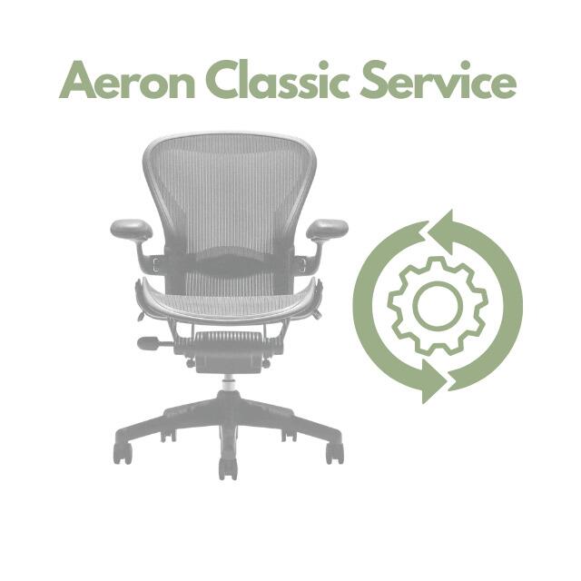 Herman Miller Aeron chair being cleaned and serviced with components removed