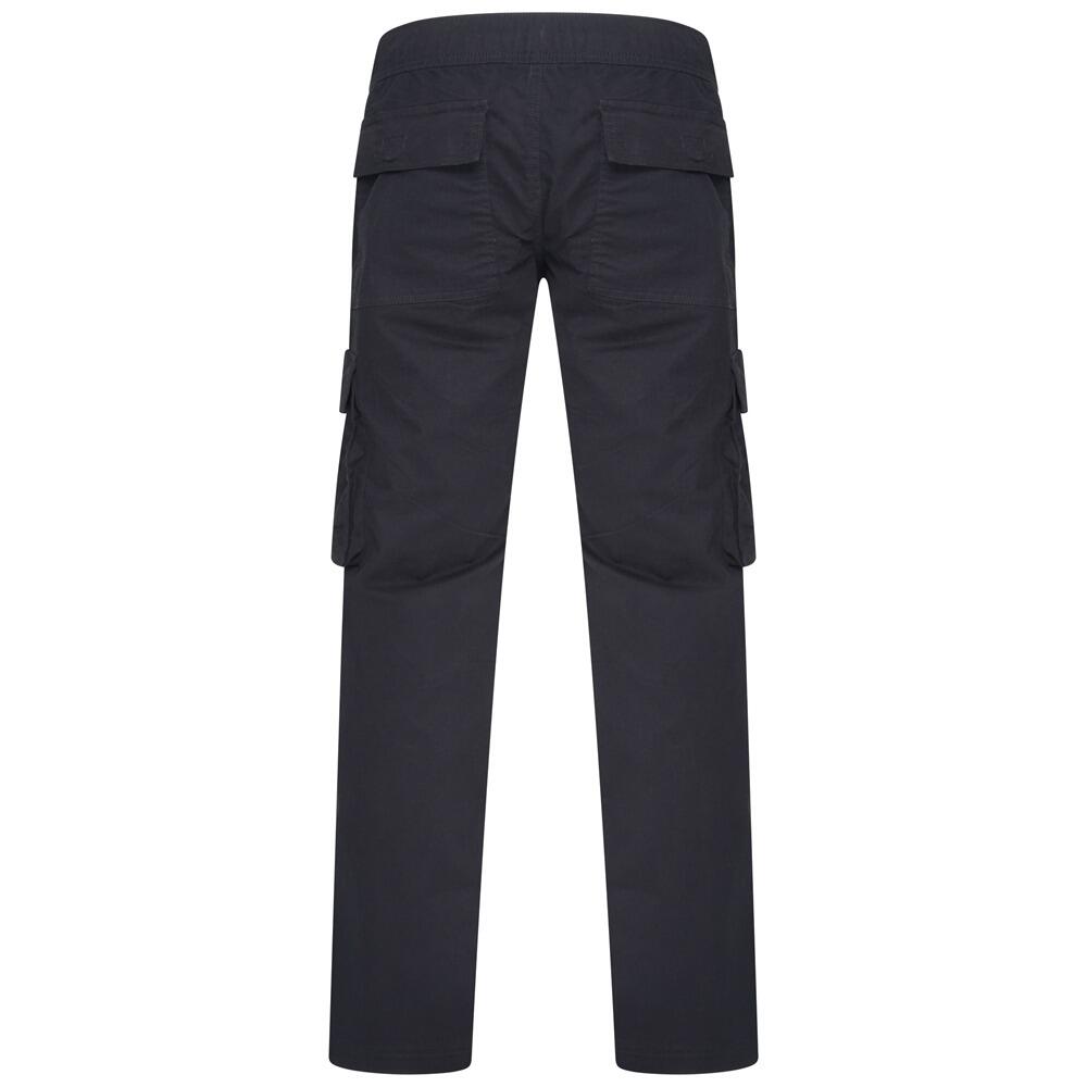 Men’s black cargo pants with side pockets and straight leg fit