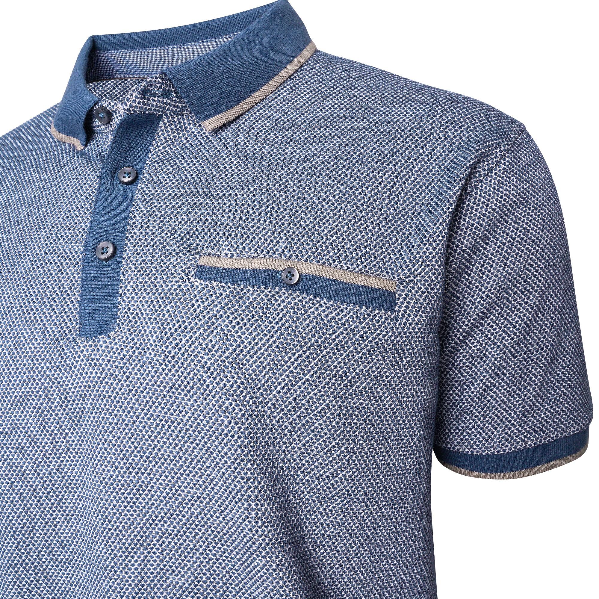 Close-up of collar and cuff detail – KAM Indigo Dobby Weave Polo for Big Men