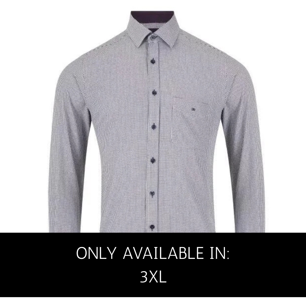 Douglas and Grahame dark Purple neat check long sleeve casual shirt for big men, 51% cotton 49% polyester