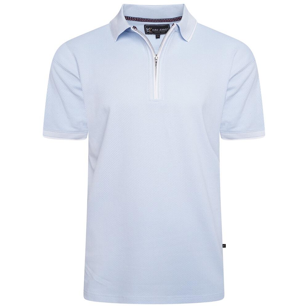 KAM Men's Zip-up Polo with Textured Waffle Material (Sky Blue)