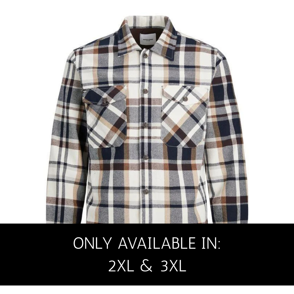 Men's Jack & Jones Flannel Overshirt in Stone/Black