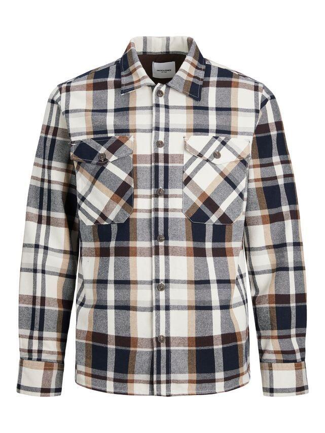Men's Jack & Jones Flannel Overshirt in Stone/Black