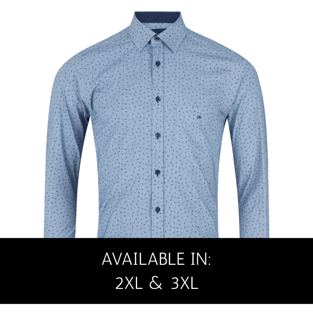 Long sleeve patterned shirt for larger men from Douglas & Grahame, 2XL–4XL, stretch cotton blend