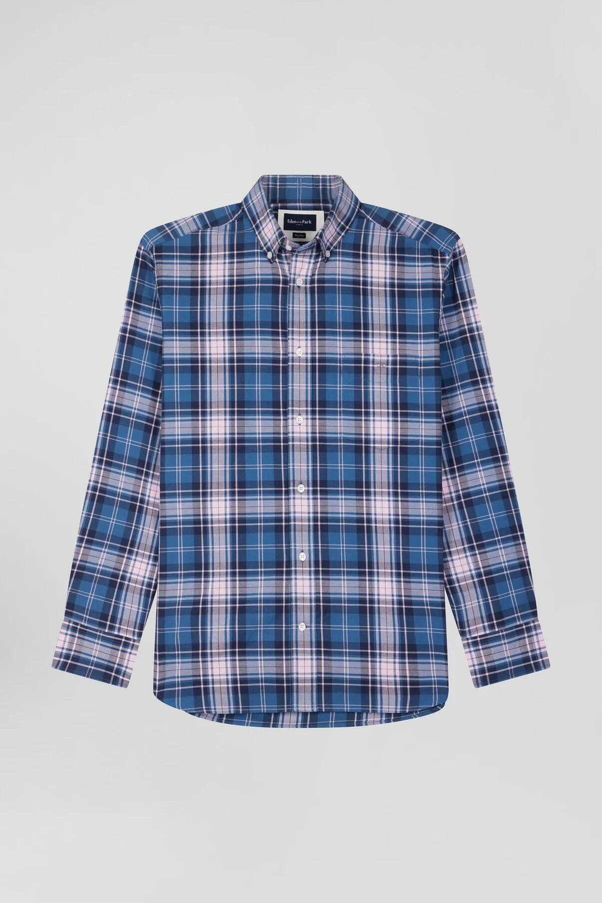 Eden Park blue/pink check shirt with long sleeves, available in big & tall sizes