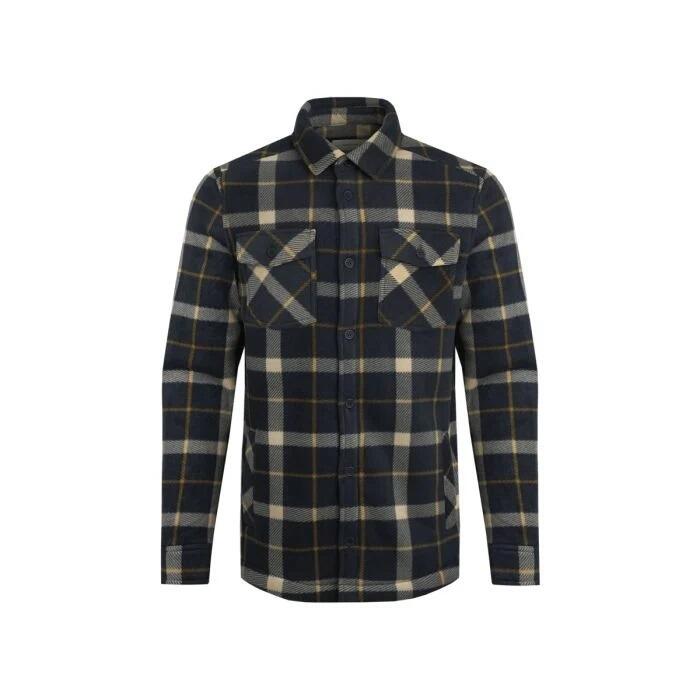 Weird Fish Tyburn shacket in federal blue, featuring a warm Sherpa fleece interior and button-up closure, sizes 2XL–3XL
