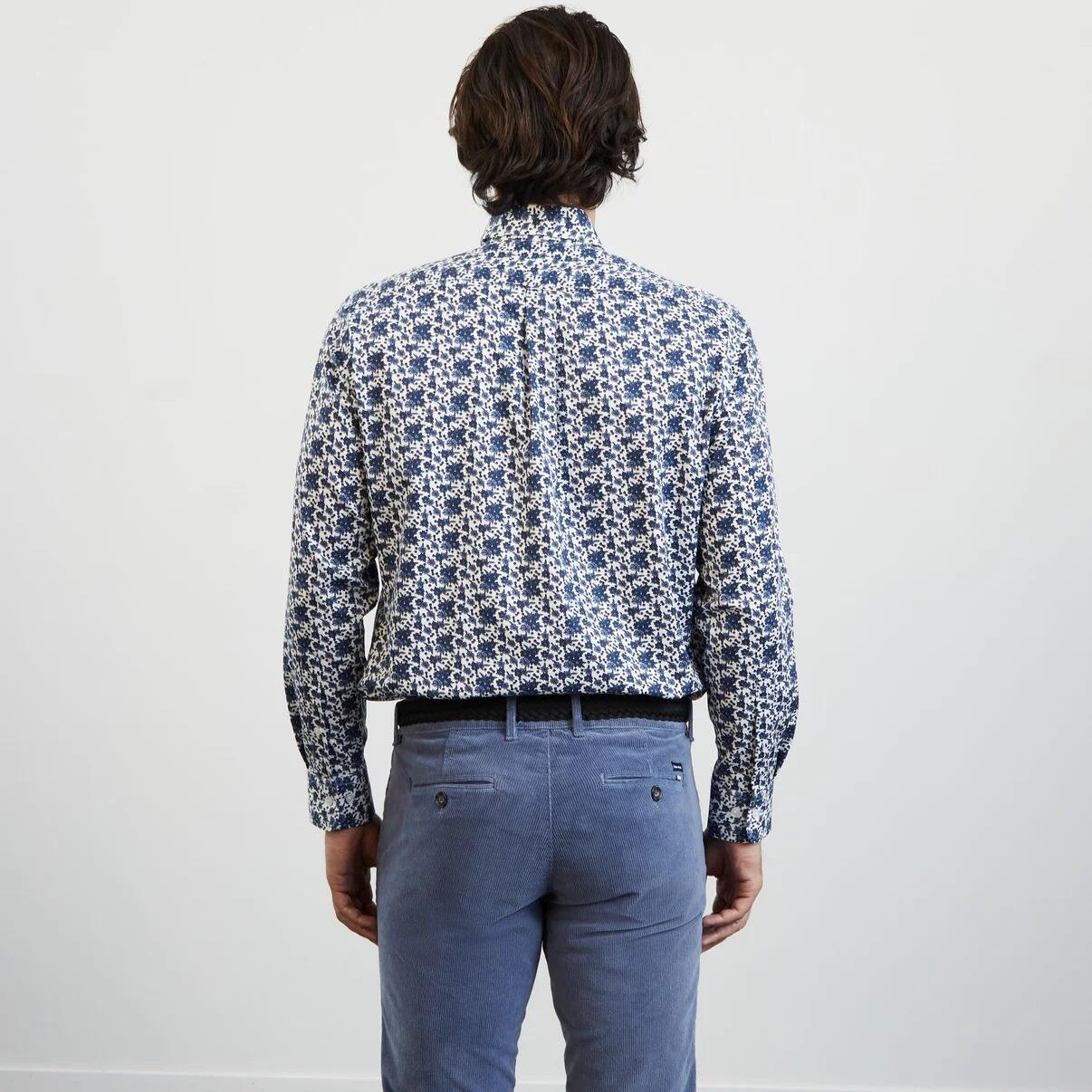 Eden Park Blue floral print long‑sleeve shirt for men, available in medium, large, and XL