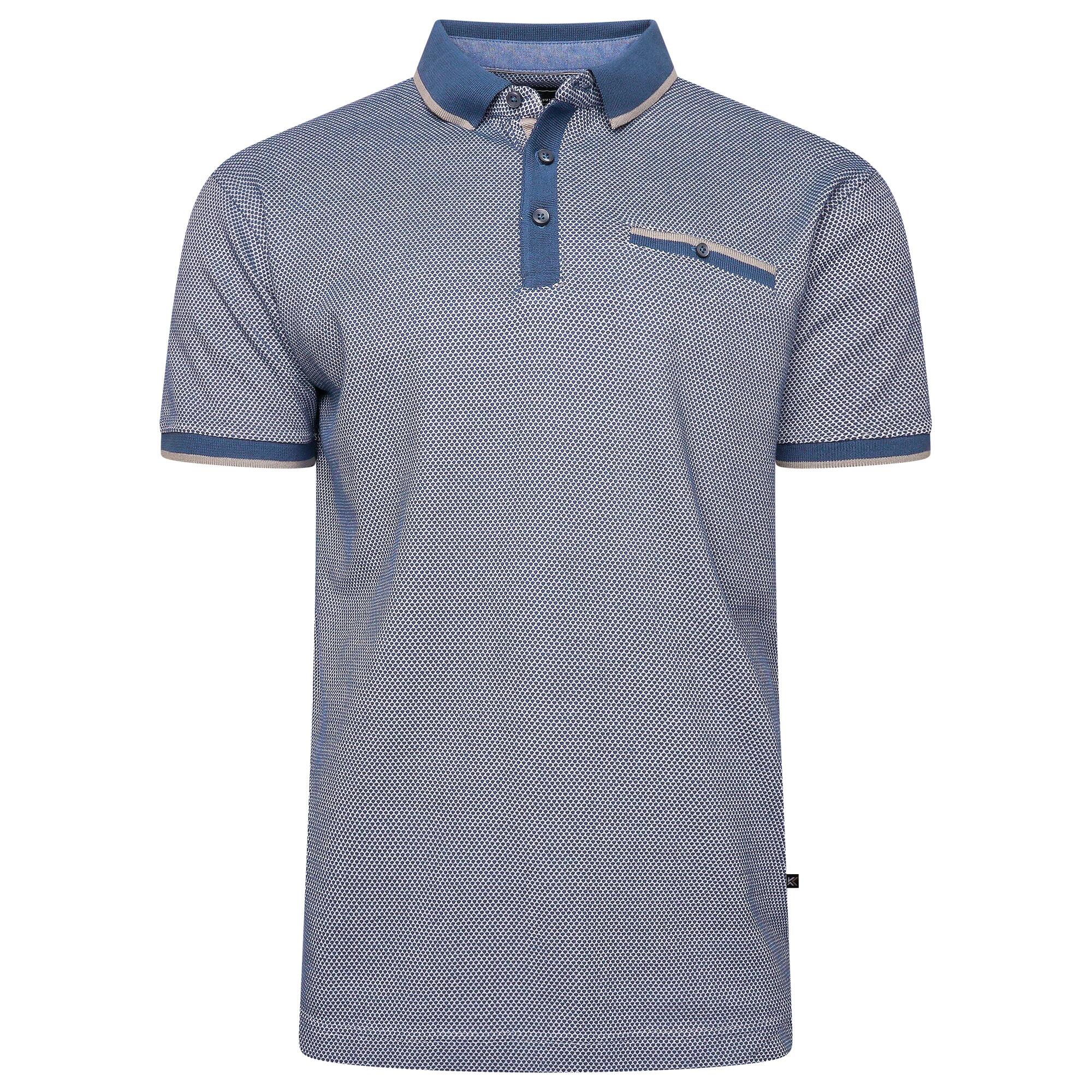 KAM Raised Dobby Weave Polo Shirt in Indigo – Big Men’s Polo with Contrast Tipped Collar and Button Chest Pocket (2XL–6XL)
