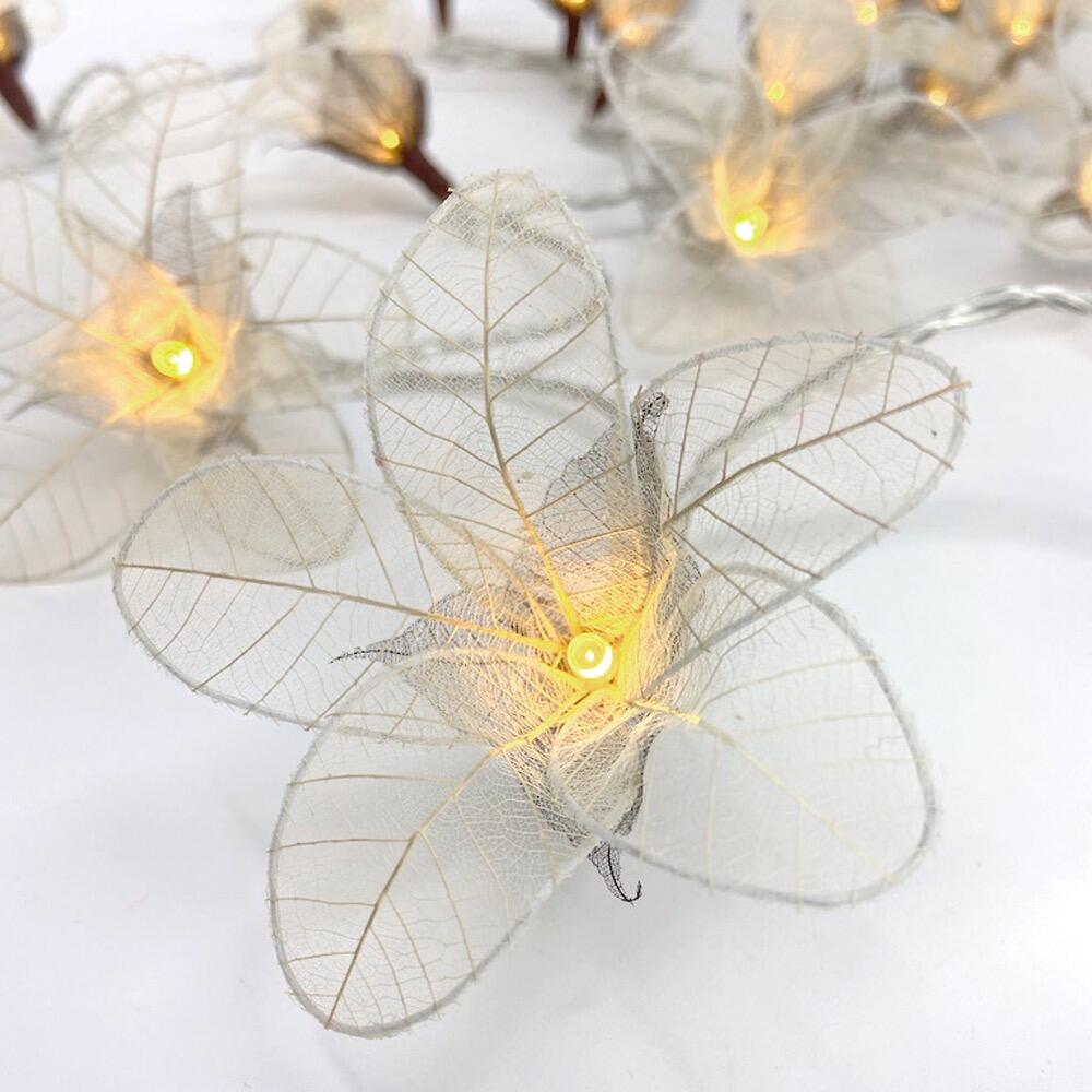 Fascinator Lily Fairy Lights in Their Natural Undyed Colour – Handcrafted Thai Rubber Tree Leaf Flowers