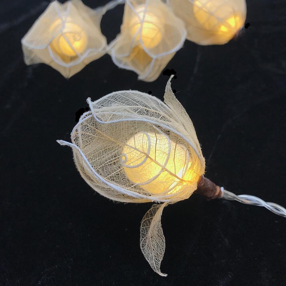 Glow Bud Fairy Lights in Crisp White – Handcrafted Silk Cocoon Buds