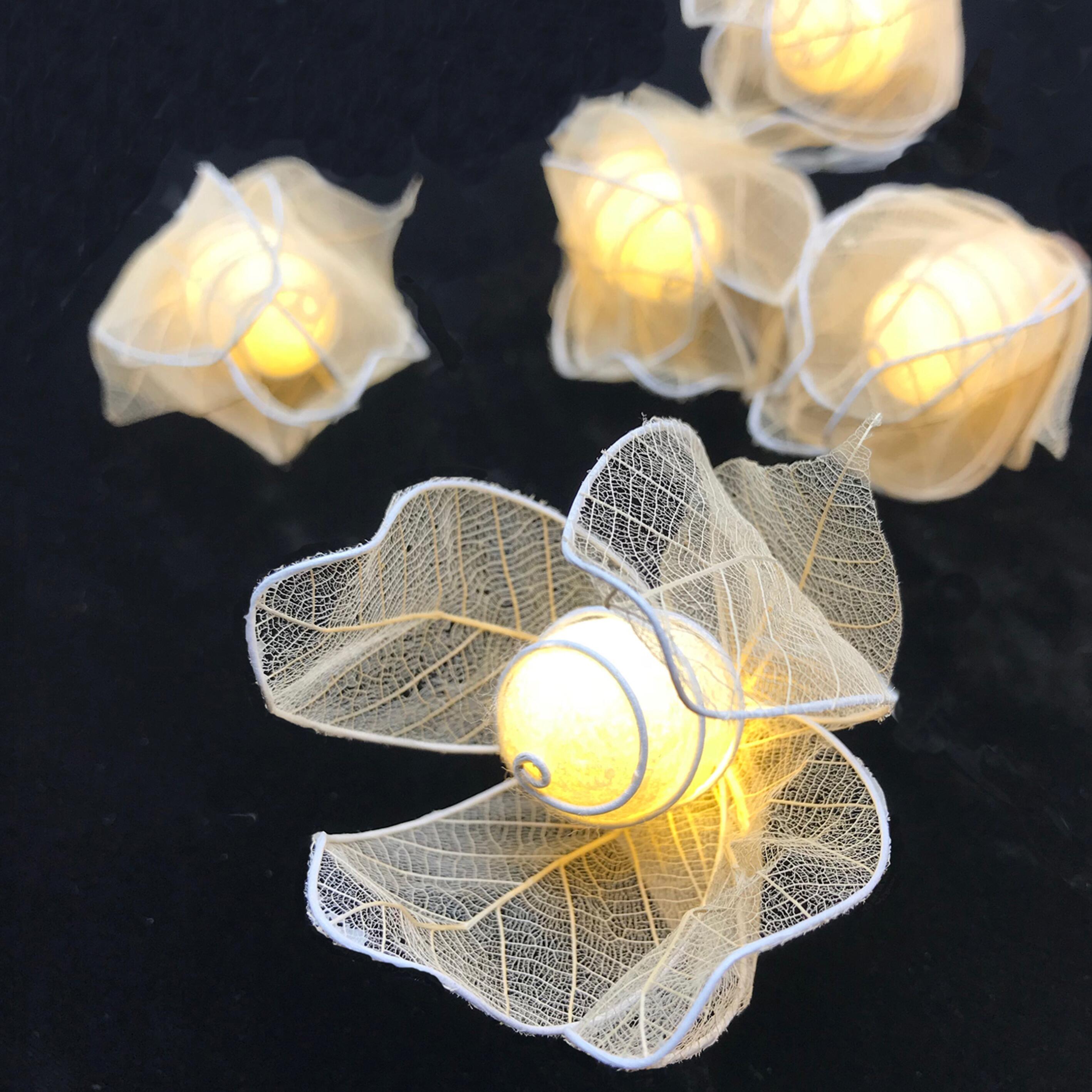 Glow Bud Fairy Lights in Crisp White – Handcrafted Silk Cocoon Buds