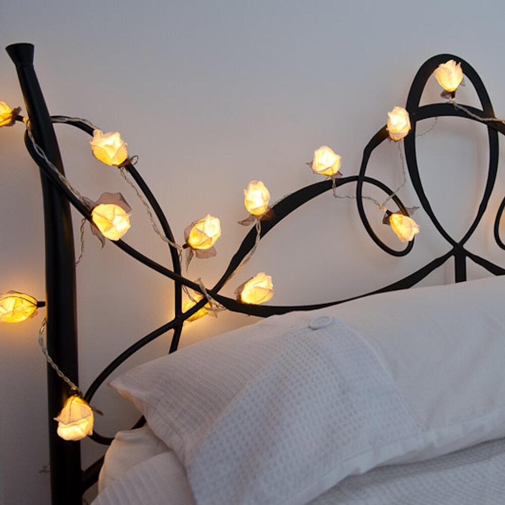 Chelsea Rose Fairy Lights in Crisp White – Handcrafted Thai Saa Paper Rosebuds