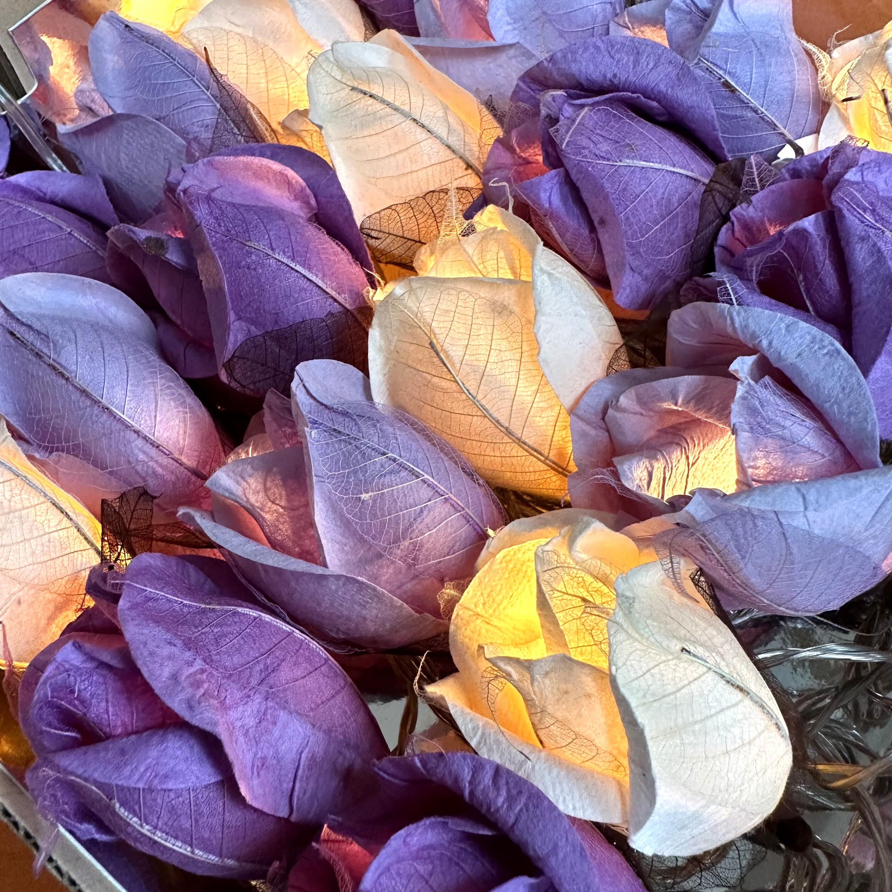 Chelsea Rose Fairy Lights in Purple Tones – Handcrafted Thai Saa Paper Rosebuds