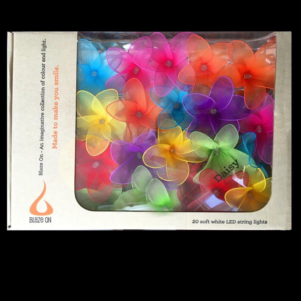 Daisy Fairy Lights in Rainbow Colours – Handcrafted Translucent Fabric Flowers