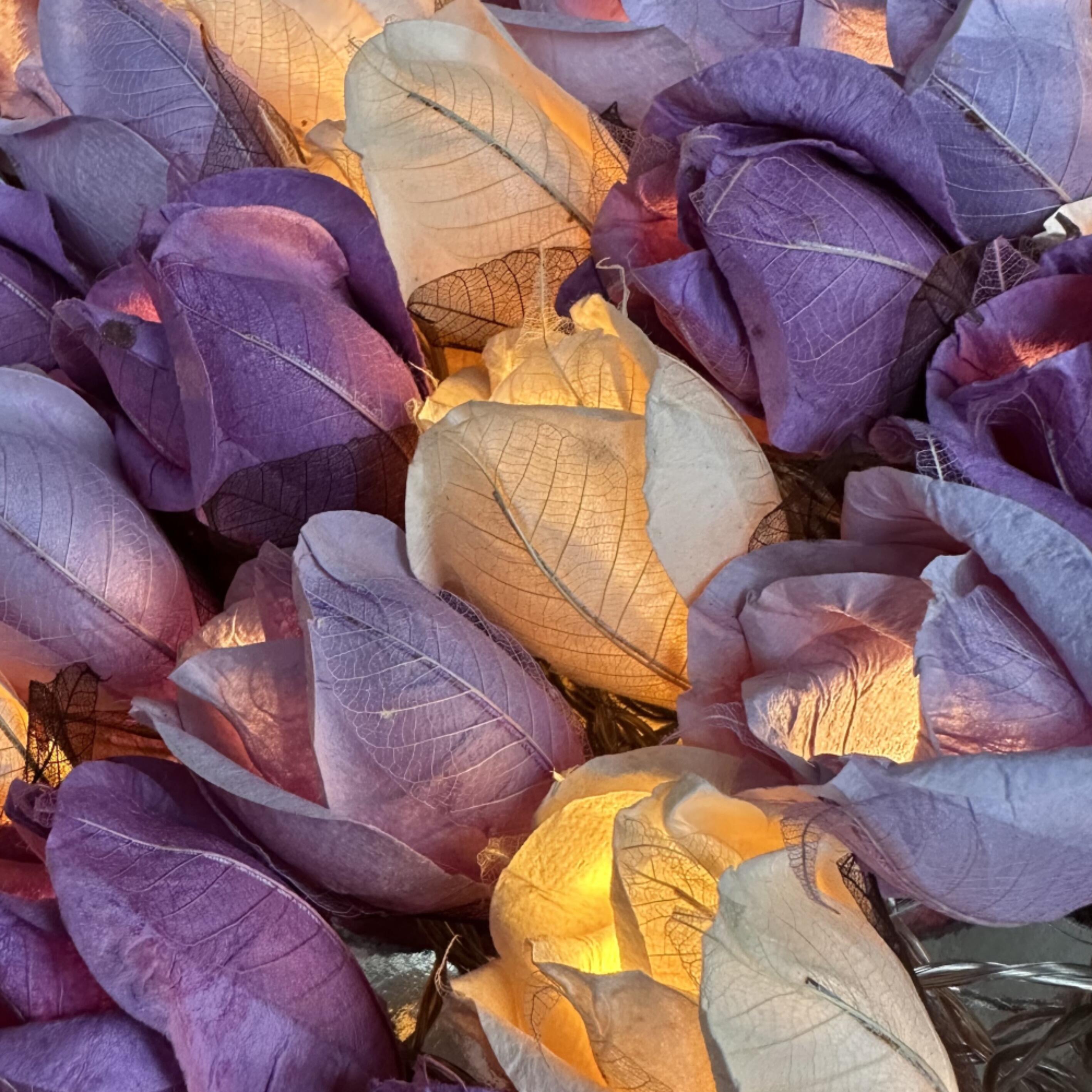 Chelsea Rose Fairy Lights in Purple Tones – Handcrafted Thai Saa Paper Rosebuds
