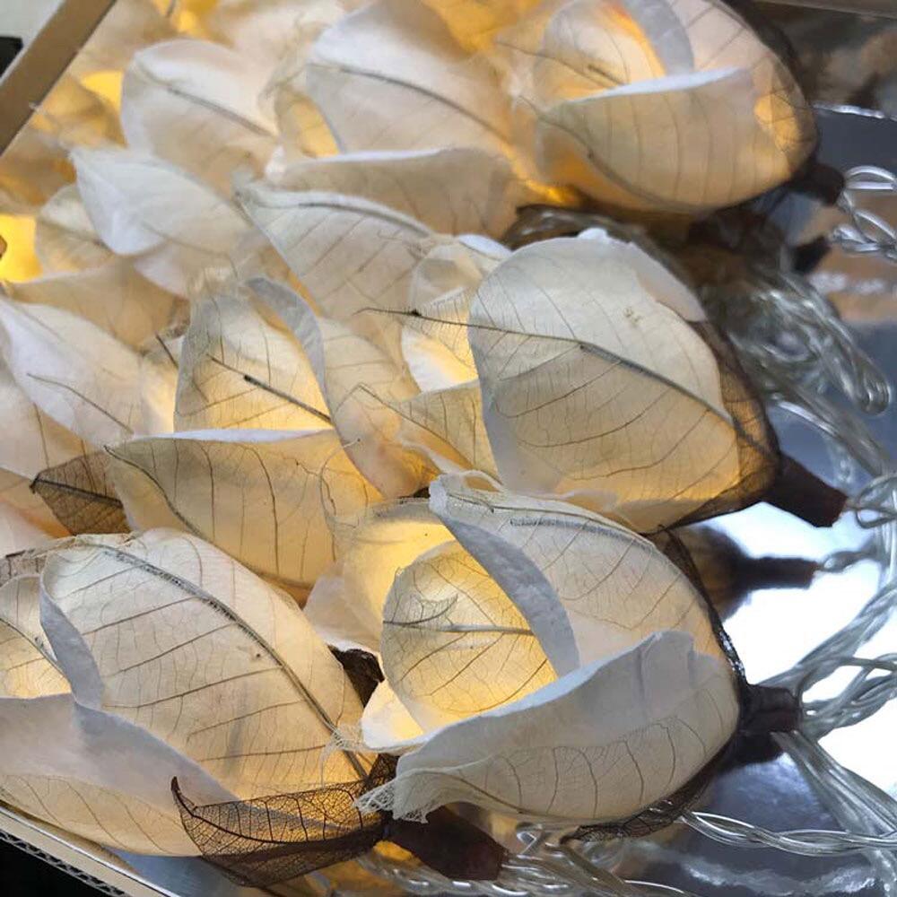 Chelsea Rose Fairy Lights in Crisp White – Handcrafted Thai Saa Paper Rosebuds