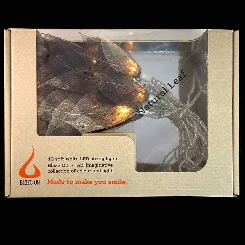 Natural Leaf Fairy Lights in Warm Brown Tones – Handcrafted Thai Rubber Tree Leaf Flowers