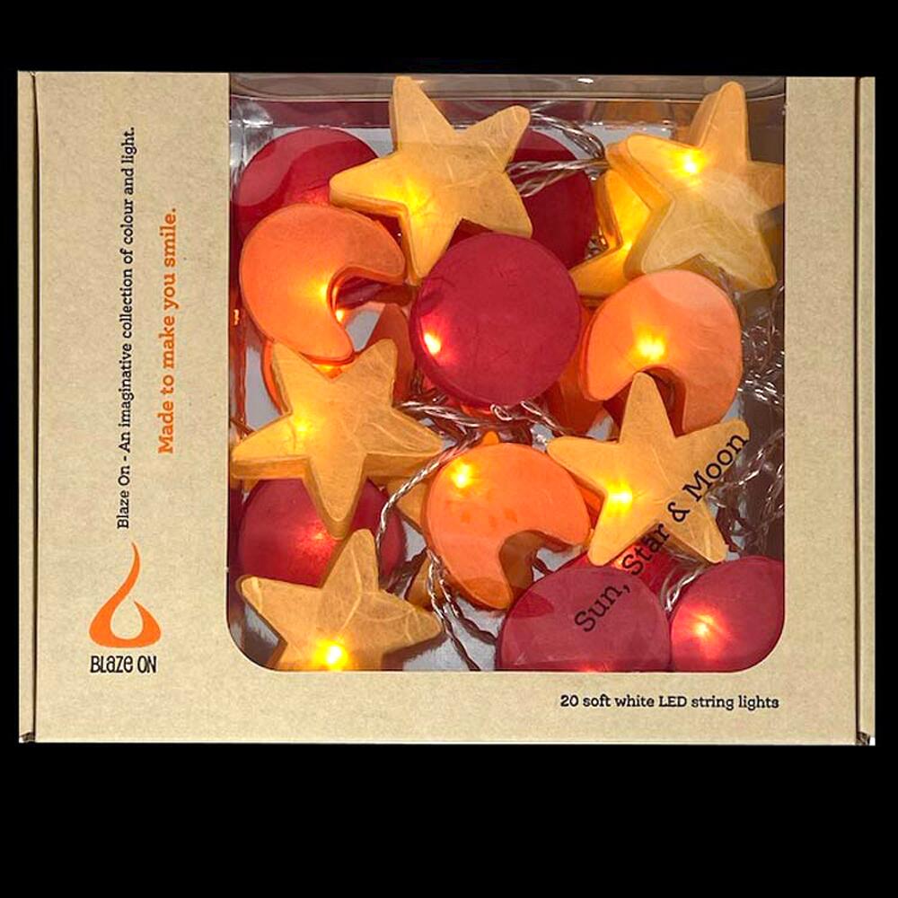 Blaze On Star, Sun & Moon 20 LED fairy lights in Fire