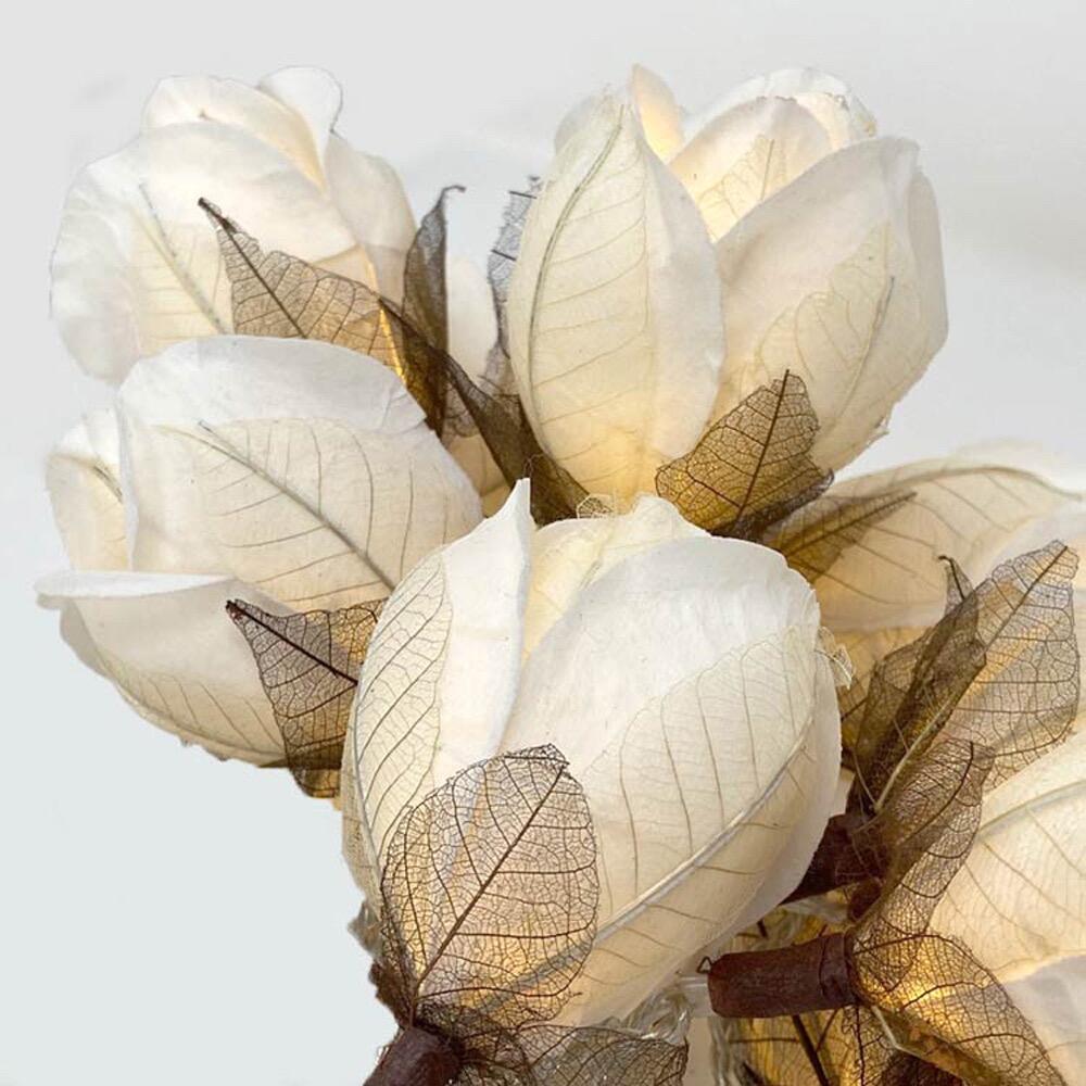 Chelsea Rose Fairy Lights in Crisp White – Handcrafted Thai Saa Paper Rosebuds