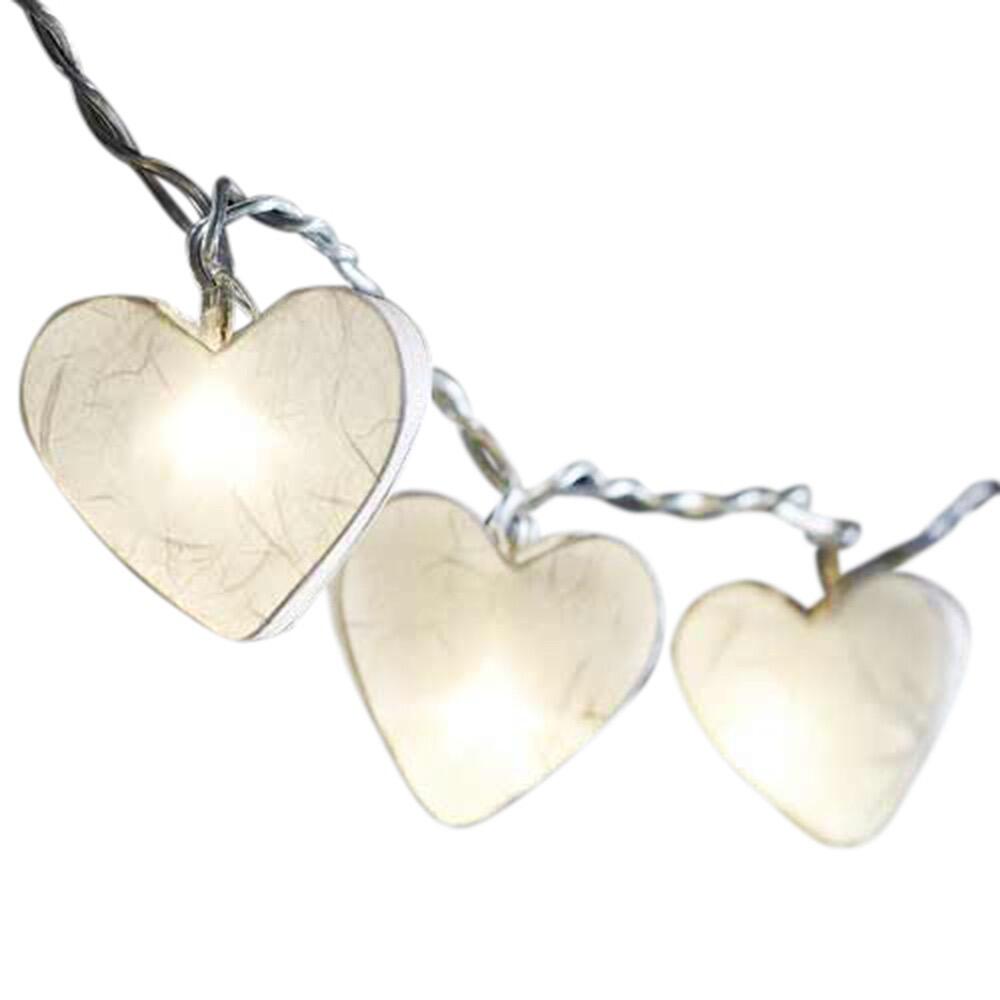 Handcrafted Radiant Heart 20 LED Fairy Lights in crisp white. Hand-screened mulberry paper hearts with warm white LEDs. Mains powered. UK plug included.