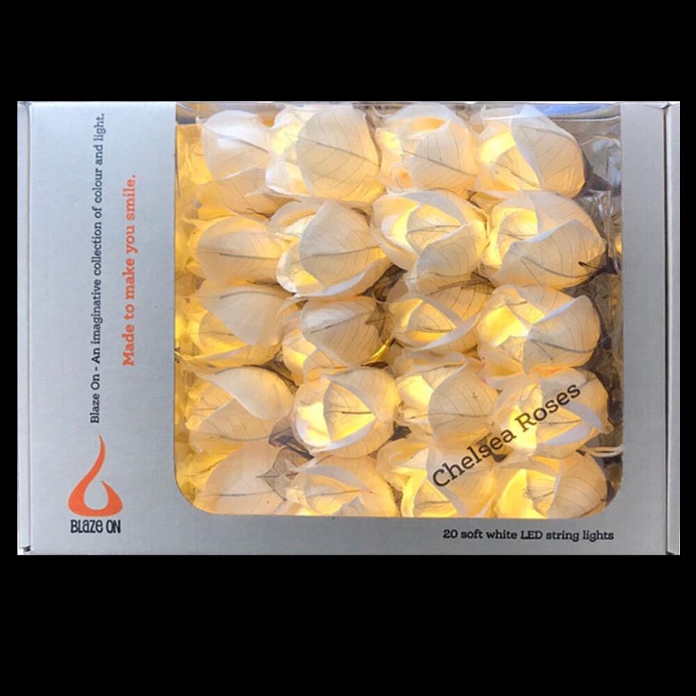 Chelsea Rose Fairy Lights in Crisp White – Handcrafted Thai Saa Paper Rosebuds