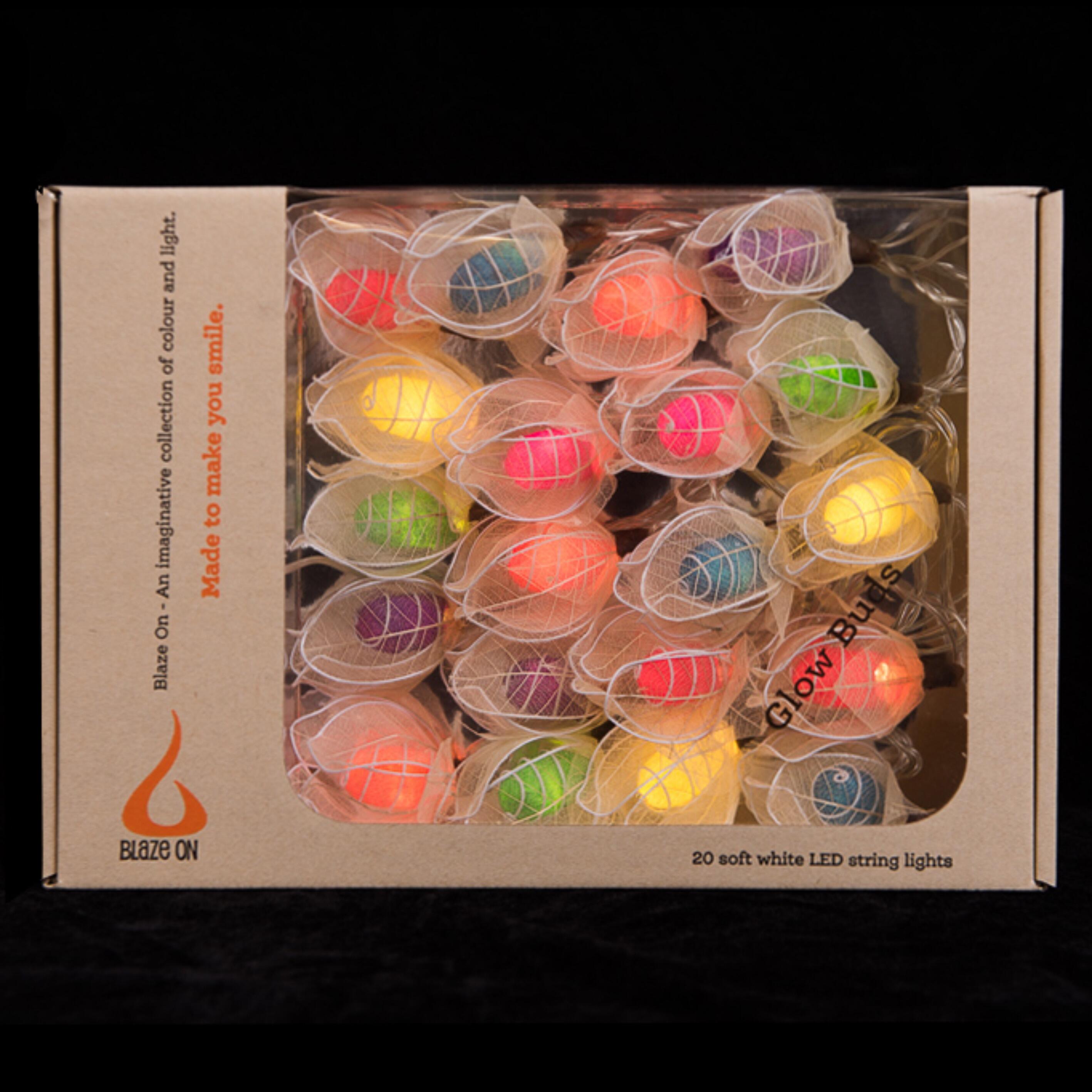 Glow Bud Fairy Lights in Rainbow Colours – Handcrafted Silk Cocoon Buds