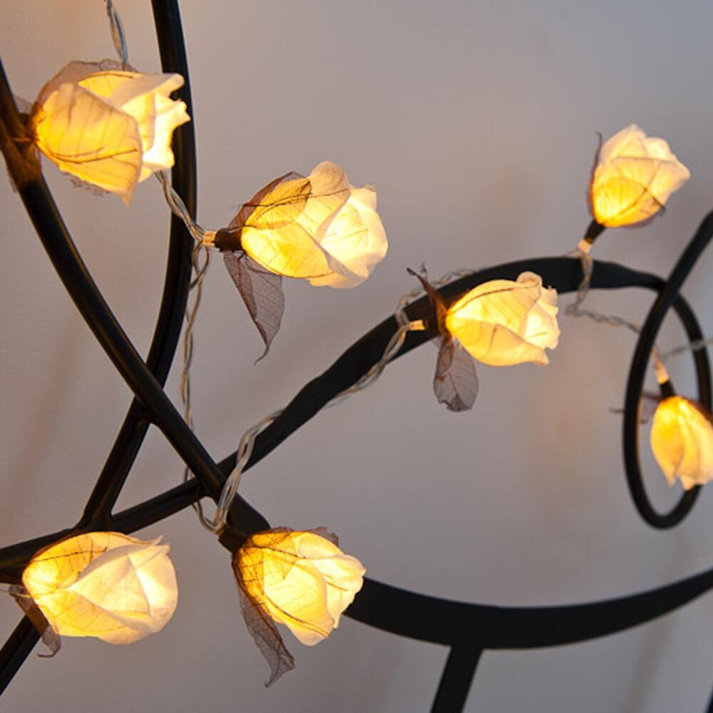 Chelsea Rose Fairy Lights in Crisp White – Handcrafted Thai Saa Paper Rosebuds