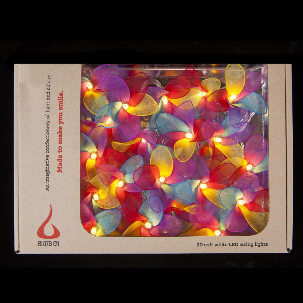 Daisy Fairy Lights in the Kaleidoscope Colourway – Handcrafted Translucent Fabric Flowers