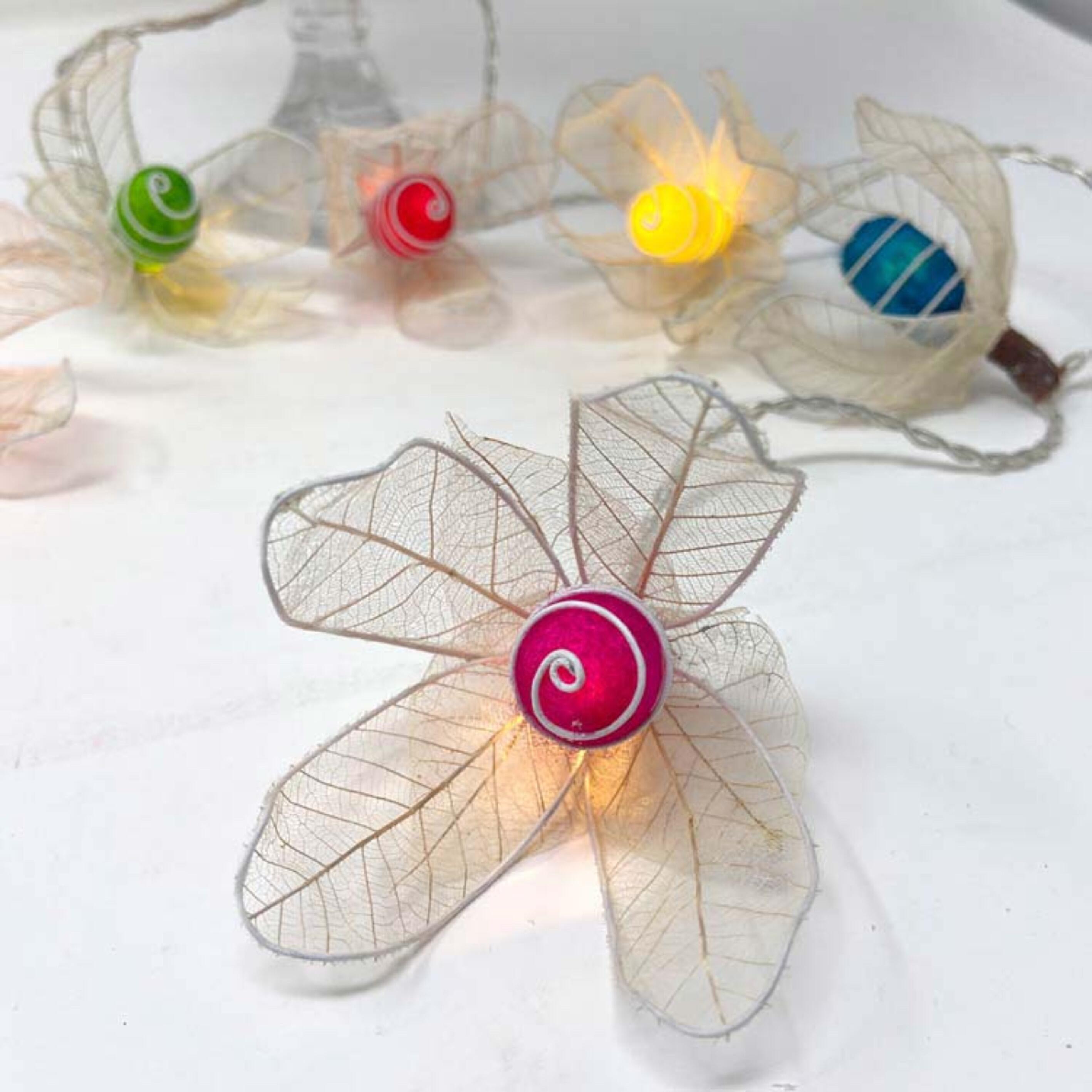 Glow Bud Fairy Lights in Rainbow Colours – Handcrafted Silk Cocoon Buds