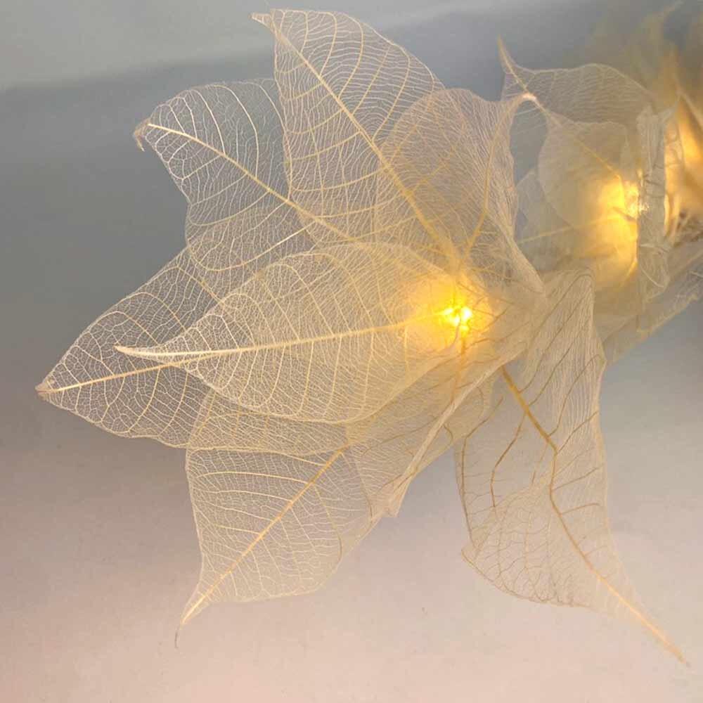 Natural Leaf Fairy Lights in Their Natural Undyed Colour – Handcrafted Thai Rubber Tree Leaf Flowers