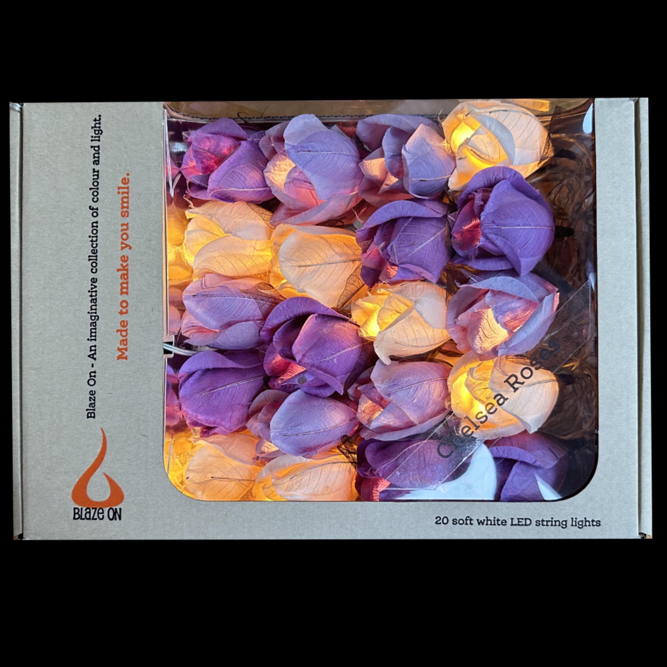 Chelsea Rose Fairy Lights in Purple Tones – Handcrafted Thai Saa Paper Rosebuds