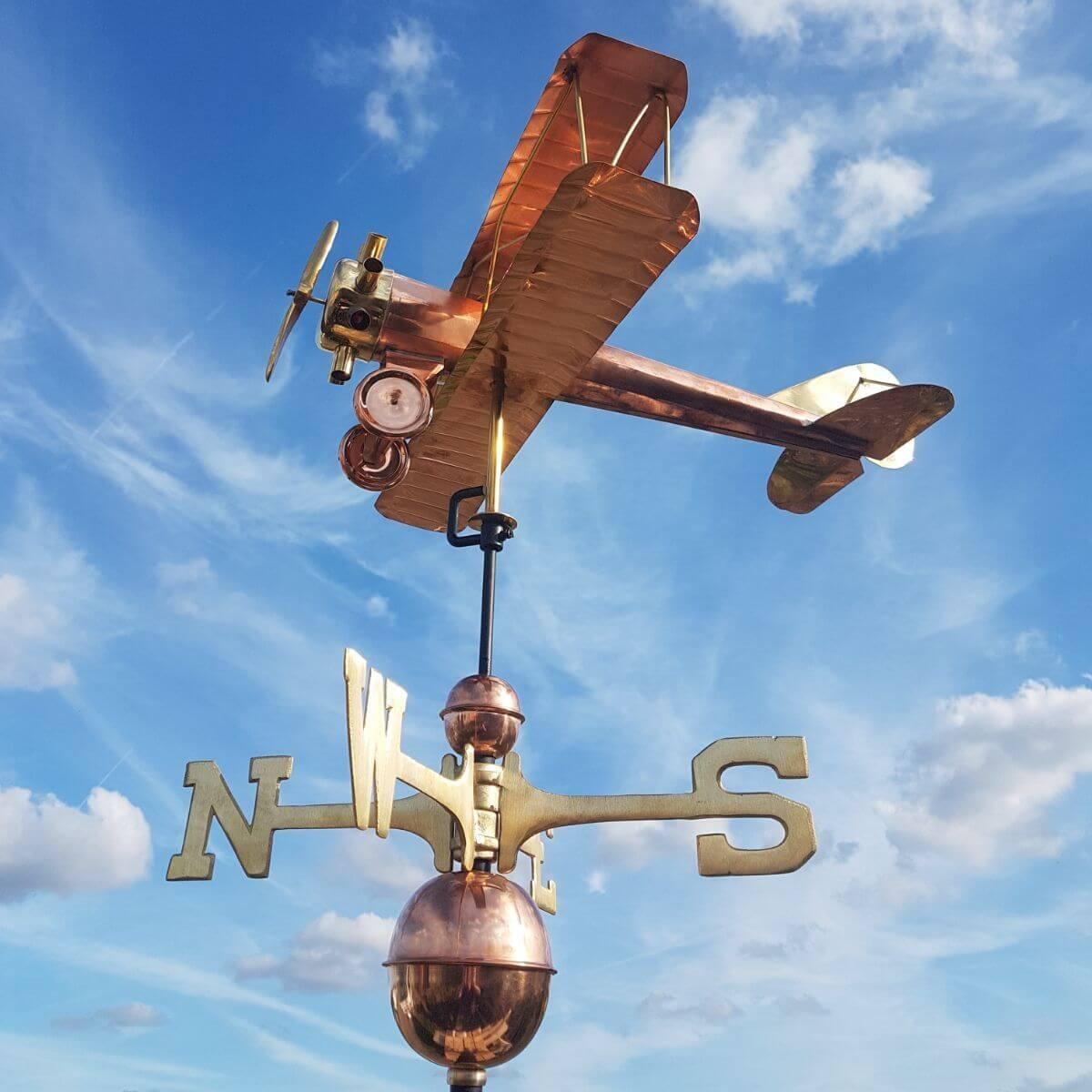 Large copper biplane weathervane