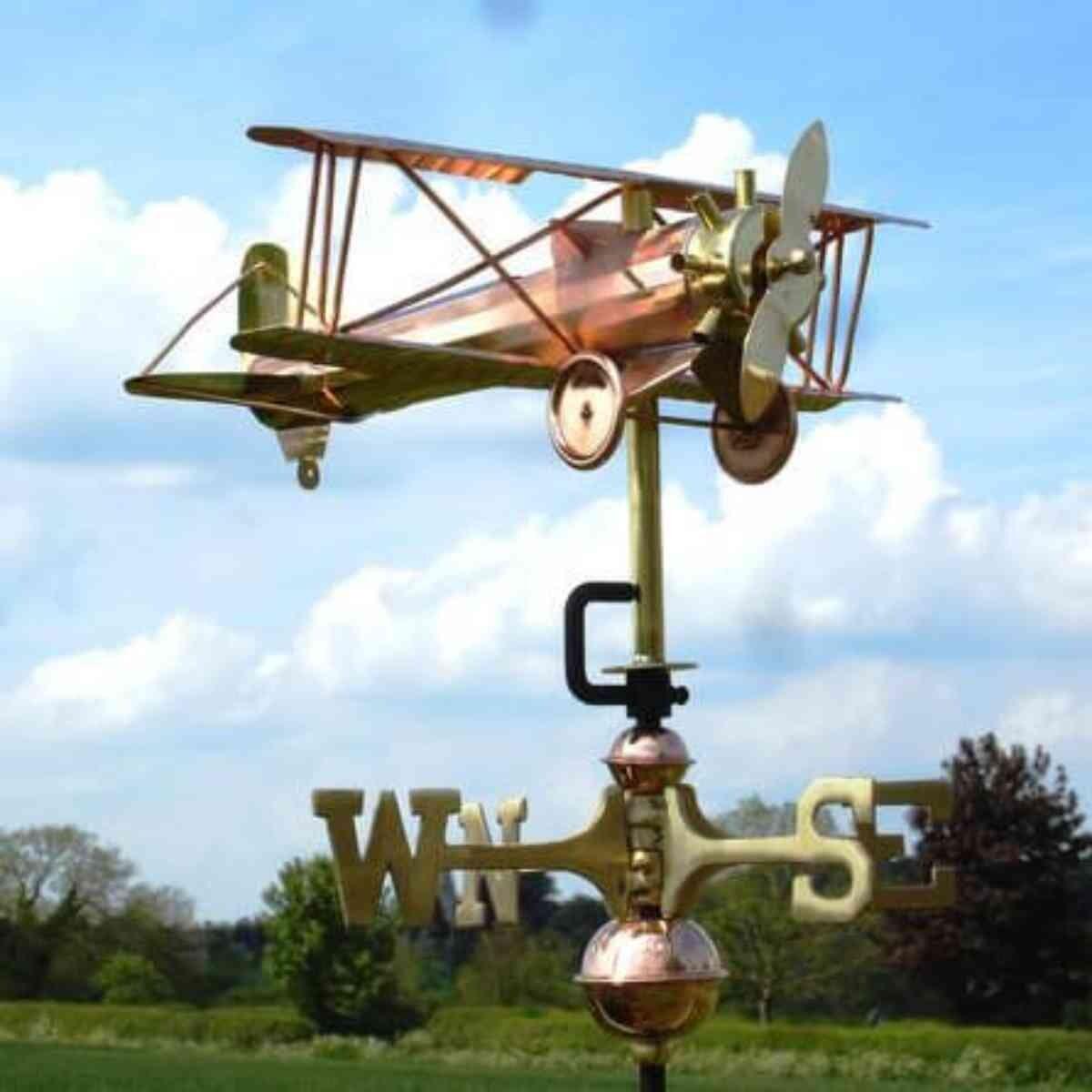 Medium copper biplane weathervane