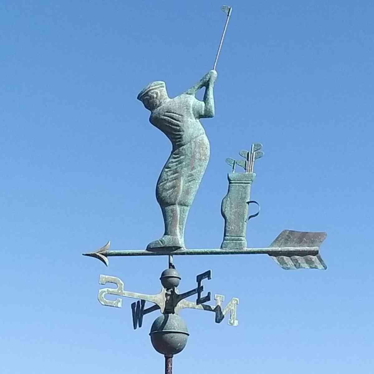 Large pure copper verdigris weathered golfer weathervane