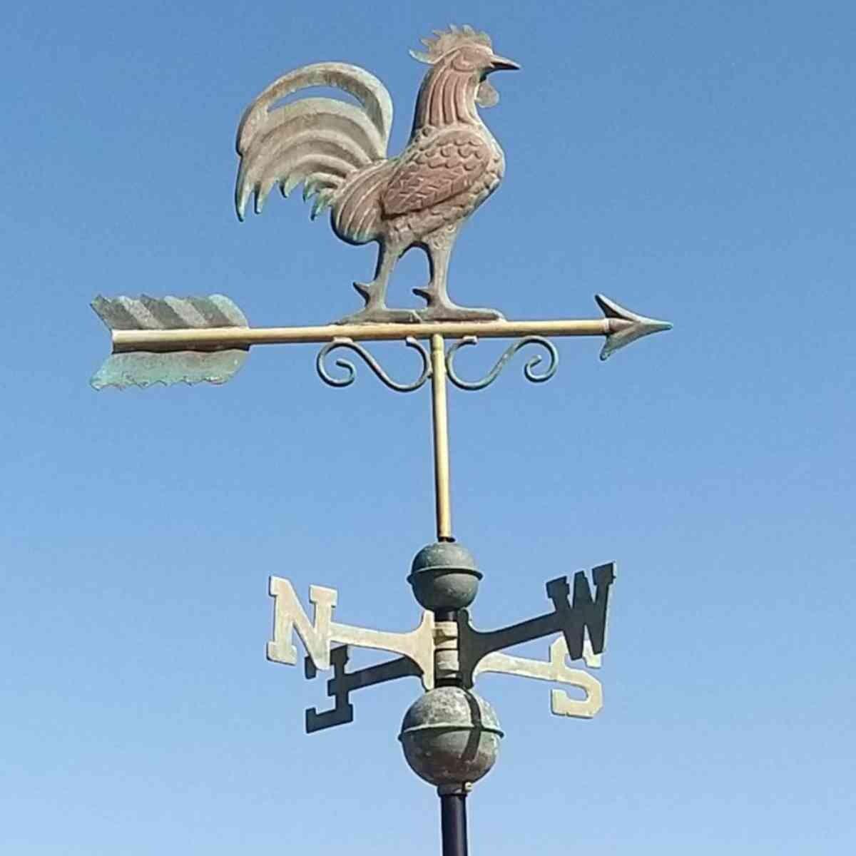 Large verdigris bantam rooster weathervane