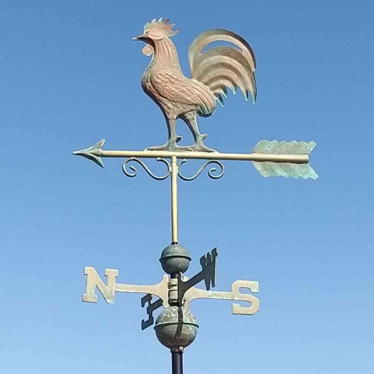 Large verdigris bantam rooster weathervane
