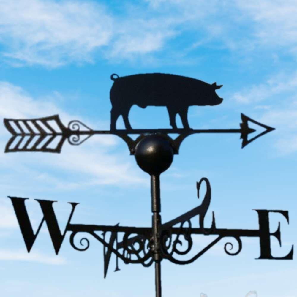 Pig weathervane on a ridge tile finial fitting with multiple angle options