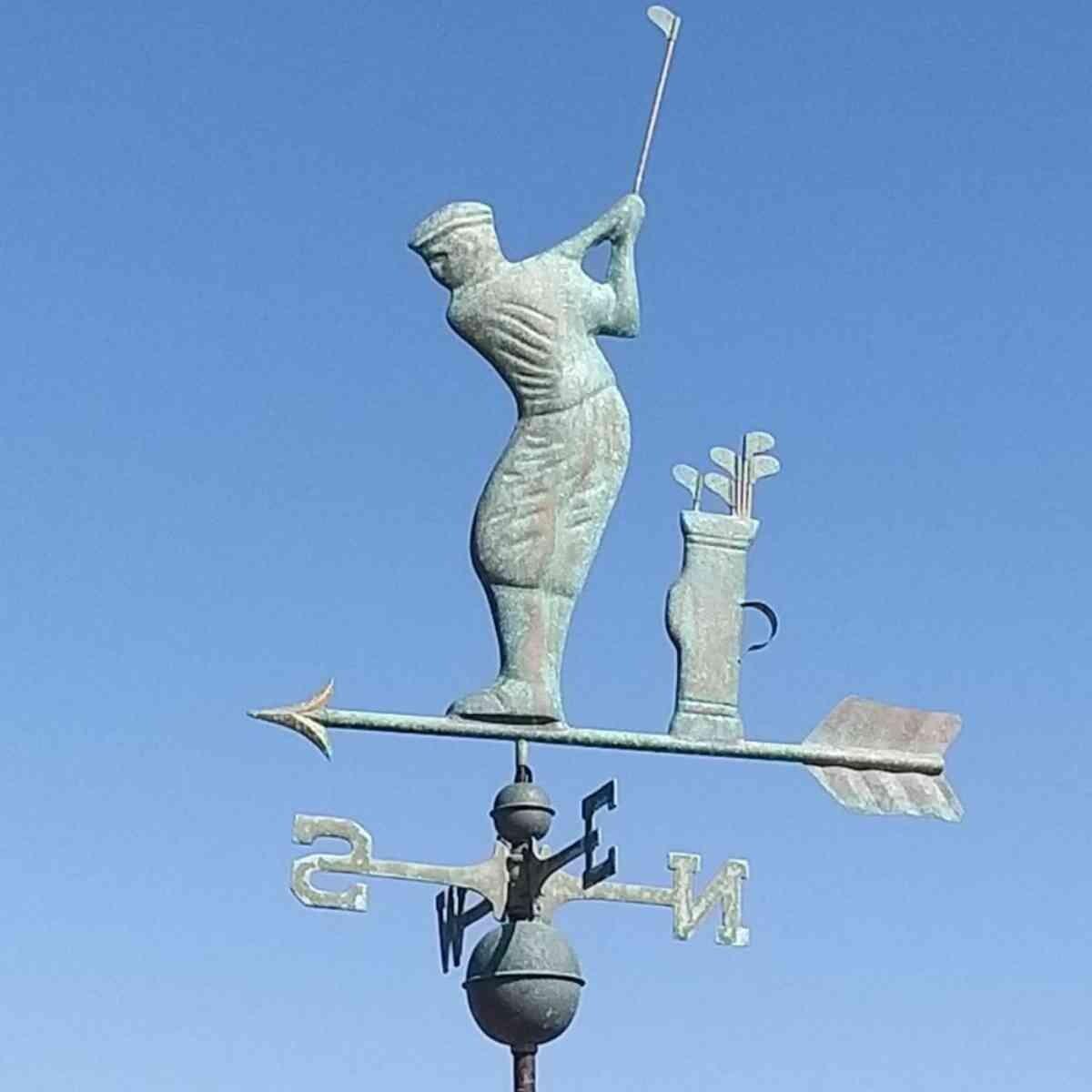 Large pure copper verdigris weathered golfer weathervane