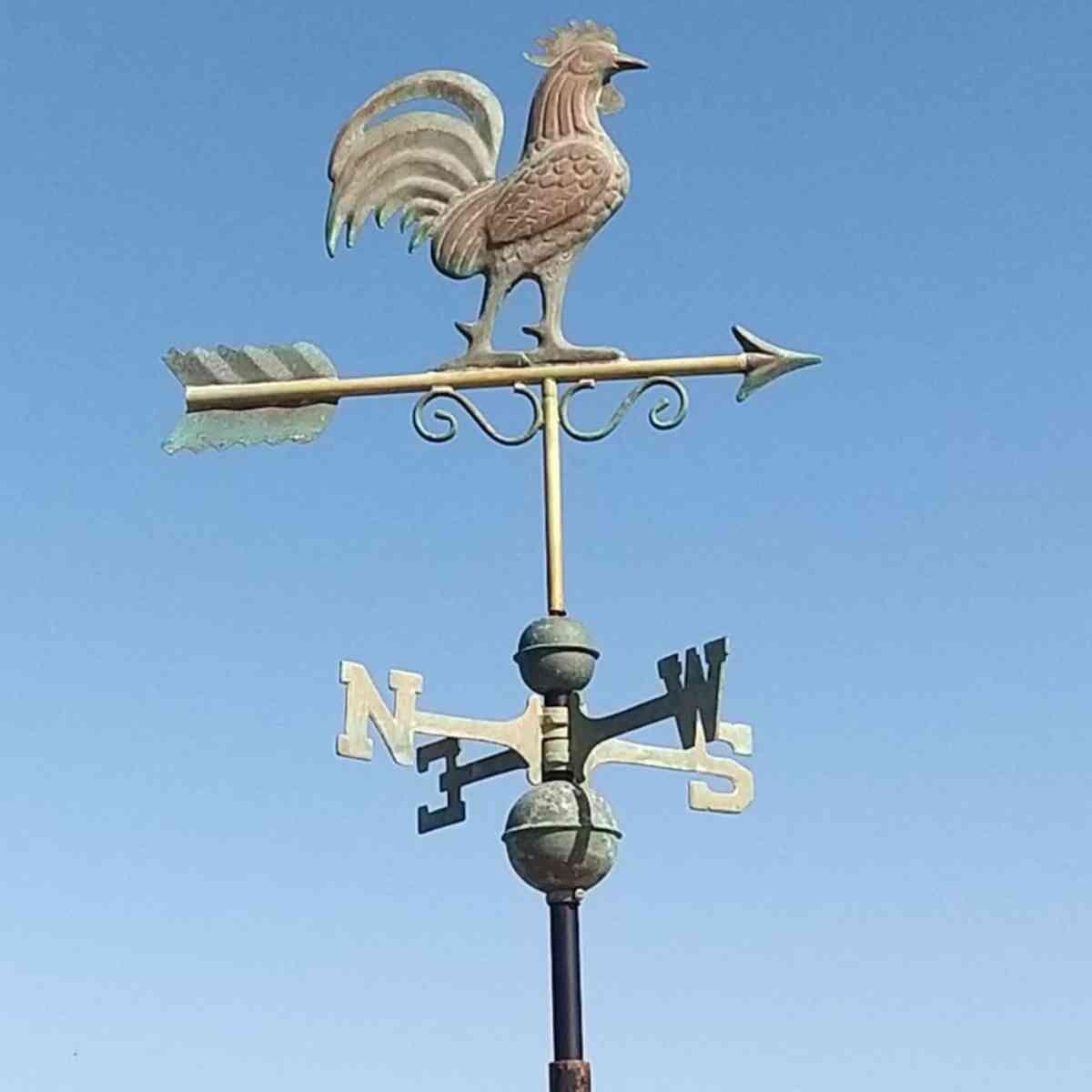 Large verdigris bantam rooster weathervane