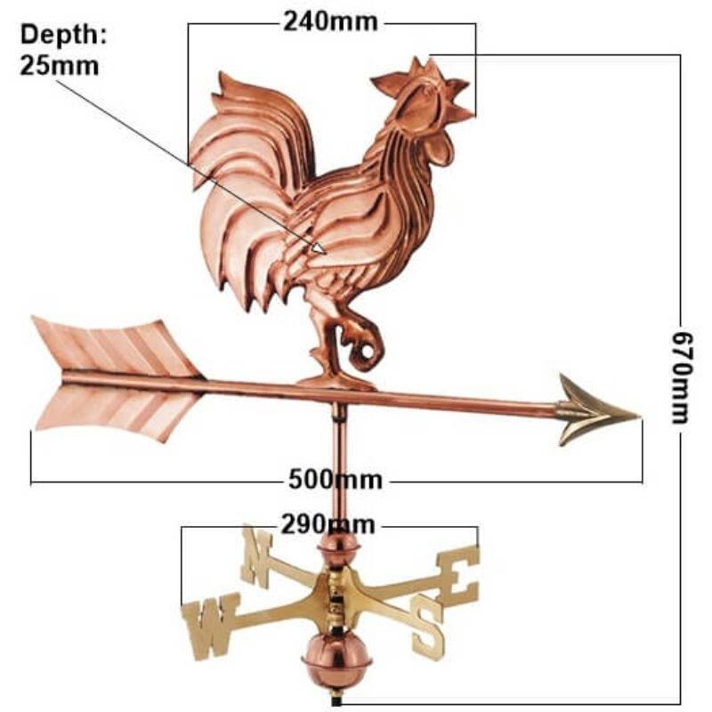 Medium copper rooster weathervane