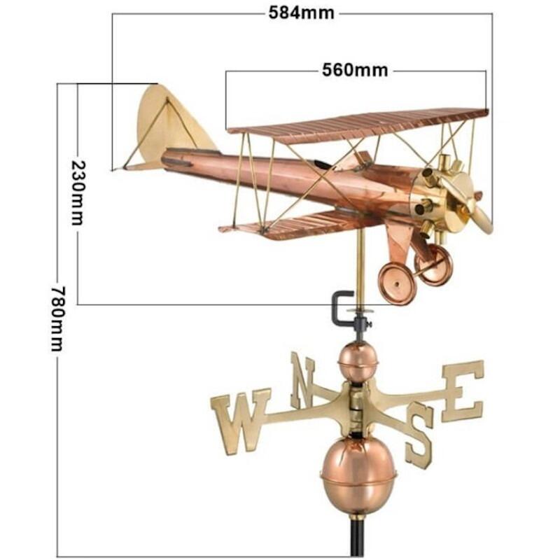 Large copper biplane weathervane