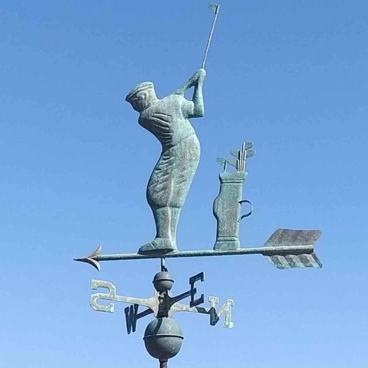 Large pure copper verdigris weathered golfer weathervane
