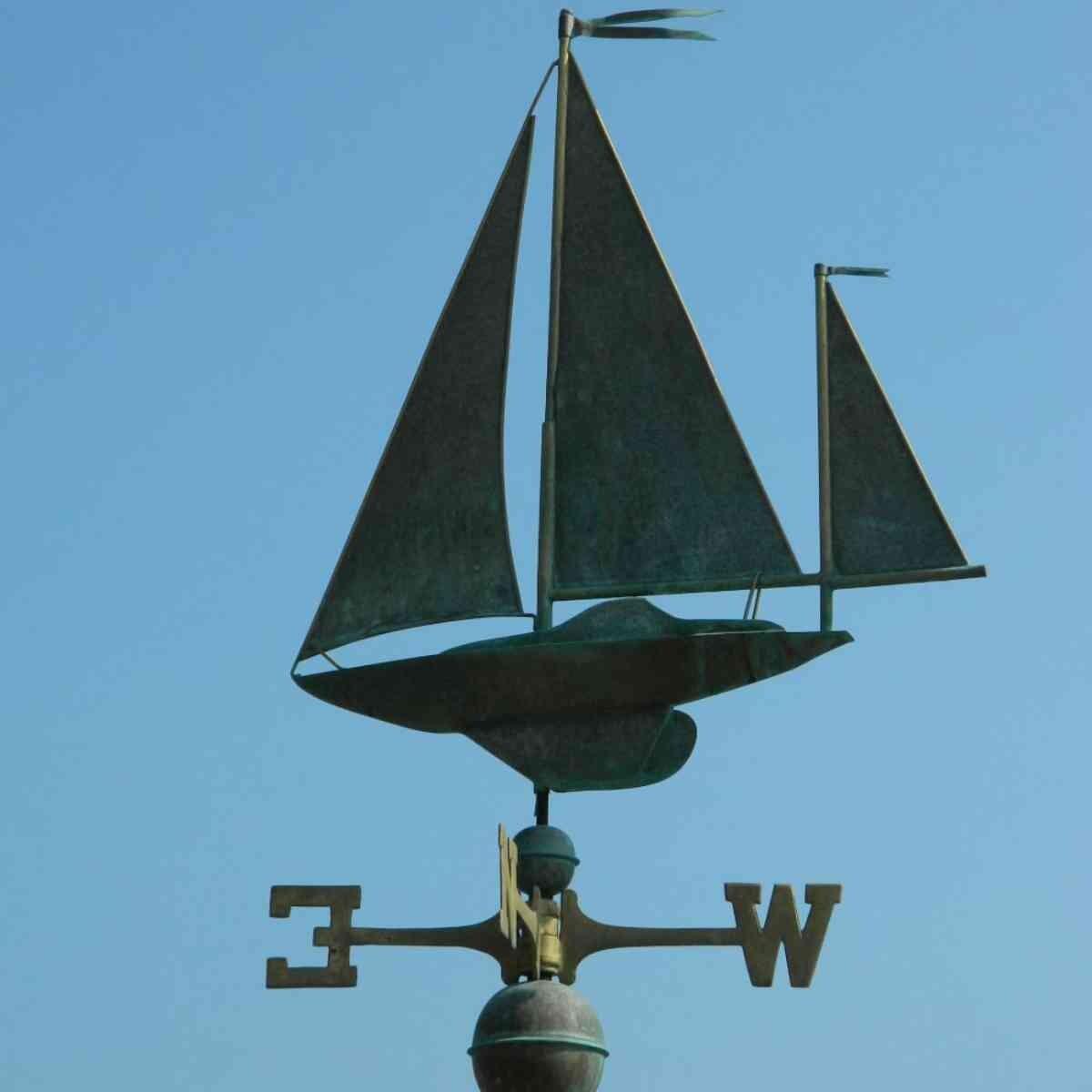 Large pure copper aged weathered verdigris sailboat weathervane