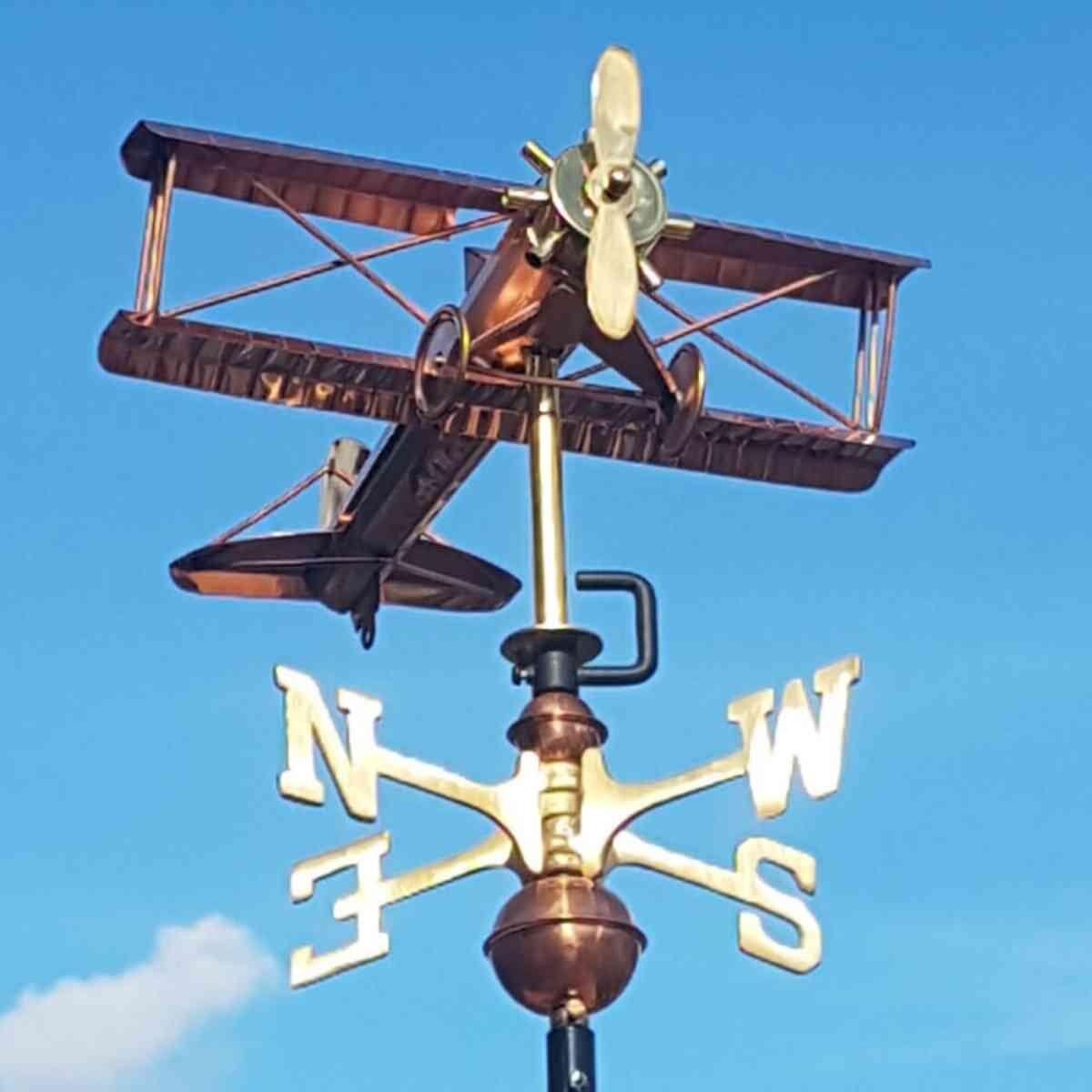 Medium copper biplane weathervane