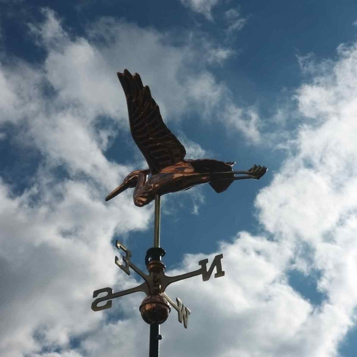 Medium copper blue heron weathervane