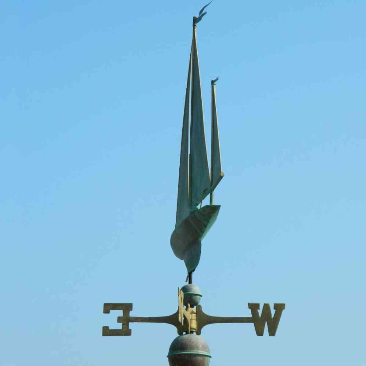 Large pure copper aged weathered verdigris sailboat weathervane